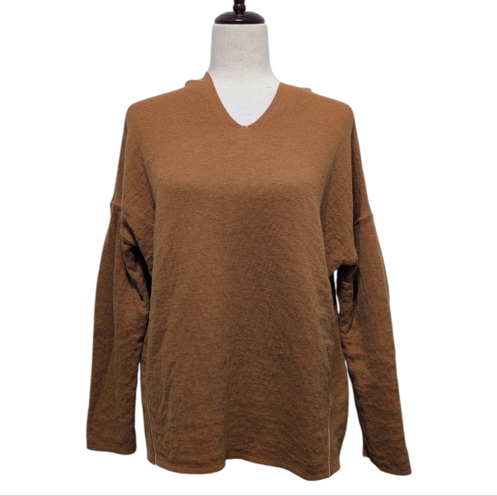 J. Jill Reversible Pullover Hoodie Camel Brown & Blush Textured Pink Size Medium